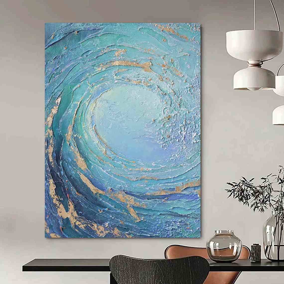Oversized Blue Textured - oversized floral canvas for bedroom